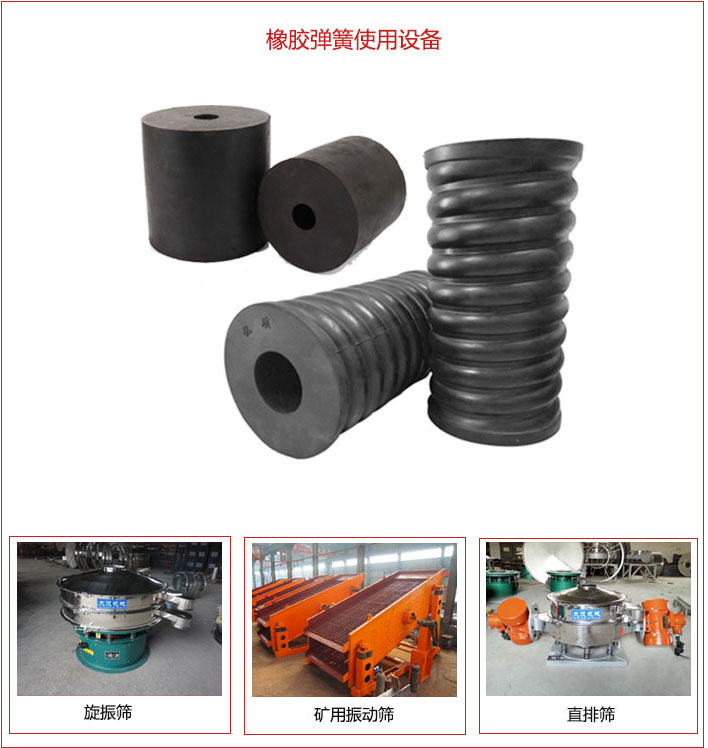 橡膠彈簧適用設(shè)備：旋振篩，礦用振動(dòng)篩，直排篩等